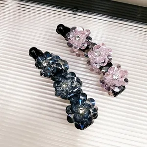 Barrettes banane fleurs en cristal bleu et violet pour queues de cheval élégantes