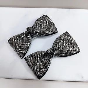 Luxury Rhinestone Bow Hair Clip Korean Style Sparkly Crystal Bowknot Duckbill Clip Elegant Side Hairpin Hair Accessories For Women