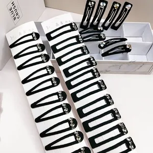Women Black Rhinestone Hair Clips Alloy Metal Snap BB Clips Teardrop Rectangle Hairpins Luxury Fashion Hair Accessories