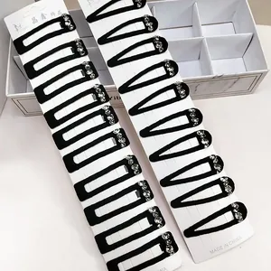 Black crystal rhinestone hair clip set with rectangle and drop shape BB clips