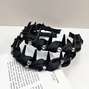 Gothic style black headbands with cone studs and sparkling rhinestones for women