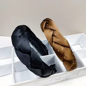 Serre-tête Tressé En Satin Élégant Avec Strass Bandeau Large Torsadé Pour Femmes Accessoires De Coiffure De Mode Couleur Unie