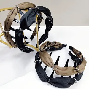 Serre-Tête Élégant En Satin Pour Femme Avec Strass Et Dents Antidérapantes Bandeau De Mode Pour Le Nettoyage Du Visage Quotidien