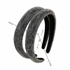 Baroque padded sponge headband with silver rhinestones and detailed 2cm width dimensions