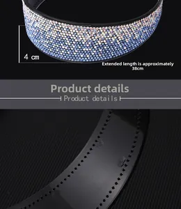 Detail view of 4cm wide headband with sparkling blue rhinestones and anti-slip teeth