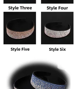 Detail view of rhinestone headbands with non-slip teeth showing various color styles