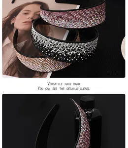 Close-up of sparkling crystal rhinestone headbands in pink, silver and champagne gold tones