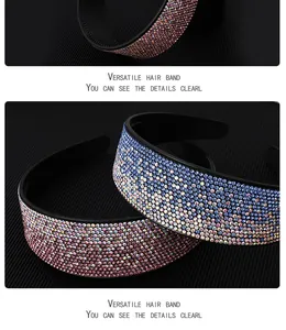 Detail view of rhinestone headband featuring non-slip teeth and sparkling crystals