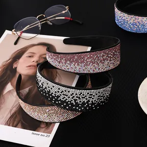 Elegant Sparkling Full Rhinestone Wide Headband Gradient Crystal Hair Band Non-Slip Hair Hoop With Teeth Elegant Hair Accessories