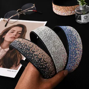 Sparkling wide headband with colorful rhinestones and non-slip teeth for women