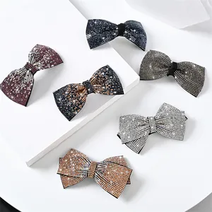 Handmade Rhinestone Bow Hair Clip Sparkling Korean Style Bowknot Spring Barrette For Women Elegant Wedding Banquet Hair Accessories