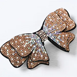Luxurious Large Rhinestone Bow Hair Clip Alloy Spring Top Clip Sparkling Crystal Headpiece For Wedding Banquet Party Women Sweet Hair Accessory