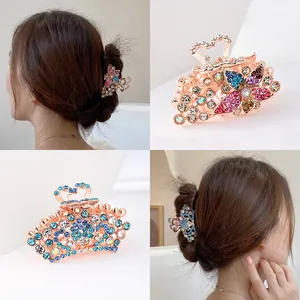 Elegant Korean style sparkling rhinestone hair claw clips with flower and crown designs