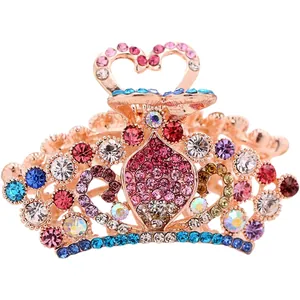 Sparkling crown hair claw clip with colorful rhinestones in rose gold metal finish