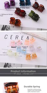 Close-up of durable metal springs on colorful translucent mini hair claw clips