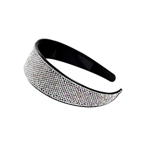Sparkling wide headband with iridescent AB rhinestones and non-slip inner teeth design