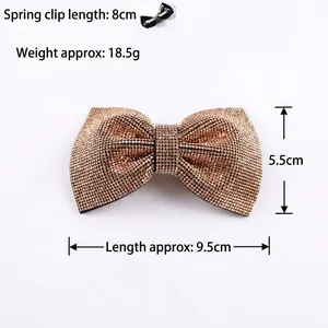 Barrette à cheveux nœud léopard étincelant avec strass champagne, clip en métal de 9,5 cm