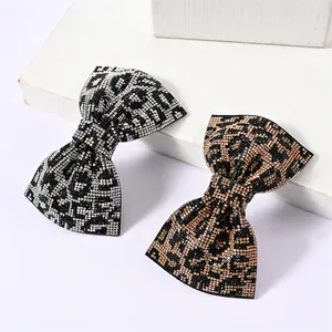 Barrettes à cheveux n ud léopard avec strass brillants en ensemble doré et argenté