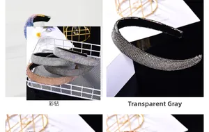 Gros plan de strass multicolores et gris sur des serre-têtes larges de luxe rembourrés