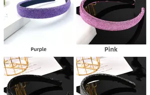 Détails de serre-têtes en cristal scintillants en violet, rose, noir et gris