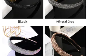 Détail de serre-têtes en strass de cristal en noir, gris minerai et tons argentés
