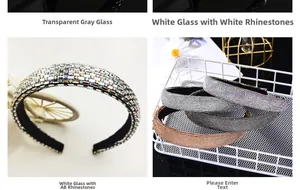 Détail de serre-têtes vintage larges avec des cristaux de strass étincelants en couleurs