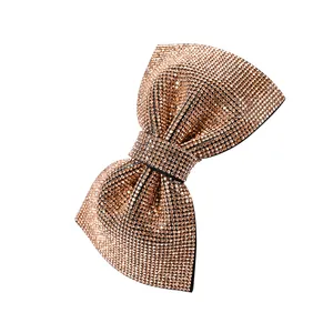 Barrette à cheveux nœud léopard étincelant avec strass de luxe en or champagne