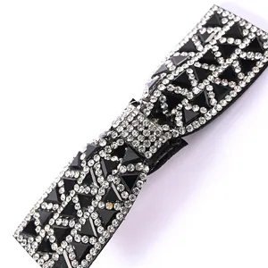Barrette à cheveux nœud élégante avec strass et pierres géométriques noires