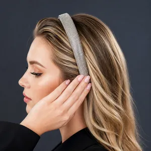 Serre-tête large de luxe avec cristaux étincelants et strass brillants pour femme