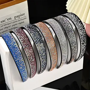 French vintage rhinestone headband set with 7 colors displayed on elegant white podiums
