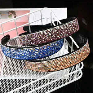 French Vintage Gradient Rhinestone Headband Elegant Sparkling Wide Hair Band With Anti-Slip Teeth For Women Party Accessories