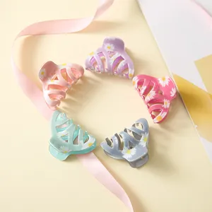 Korean Style Daisy Print Hair Claw Clips Candy Color Acrylic Flower Hairpin For Women Daily Small Hair Accessories