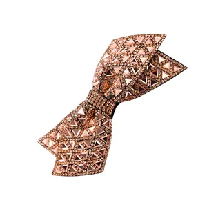 Elegant rose gold bow hair clip with luxury double-layered rhinestones on white background