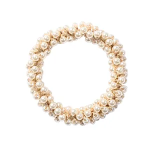 Elegant elastic hair tie with white artificial pearls for ponytails and wrist wear