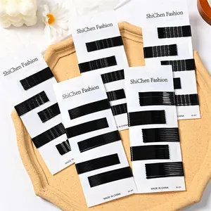 Épingles À Cheveux En Acier Pour Femmes Filles Noir Coloré Géométrique Ondulé Plat Barrettes En Métal Accessoires De Coiffure