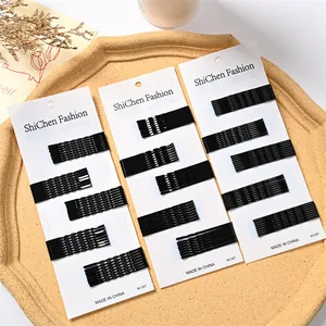 Set d'épingles à cheveux élégantes en métal noir avec motifs ondulés et plats sur cartes
