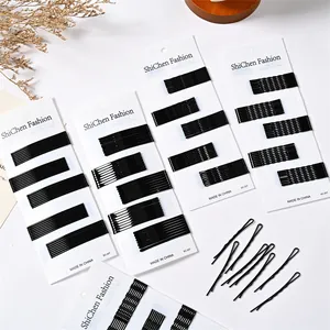 Ensemble de pinces à cheveux noires en métal styles lisses et ondulés pour la coiffure