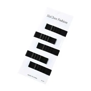 Lot de 50 épingles à cheveux noires ondulées en métal présentées sur cartes