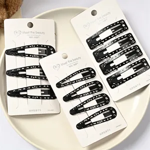 Pinzas para el Cabello Snap de Acero Inoxidable Negro para Mujeres Niñas Clips BB Geométricos Mates Brillantes Accesorios