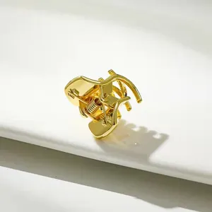 Detail van een kleine gouden metalen haarklem met gepolijste afwerking en sterke veer