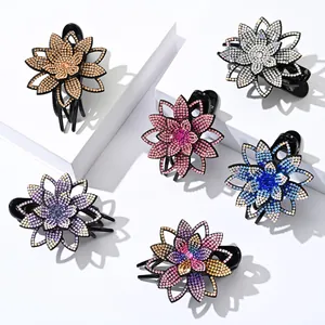 Set de pinzas para el cabello florales brillantes con strass de colores en soportes elegantes