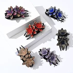 Pinza de Pelo de Garra Elegante para Mujer con Flor de Strass Cola de Milano Pasador Grande Accesorios de Cabello para Fiesta