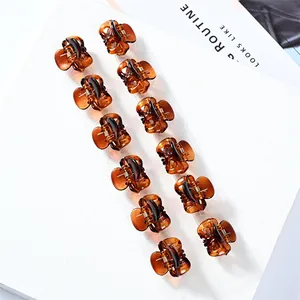 Set of 12 amber mini acrylic hair claw clips for Korean style hairstyles