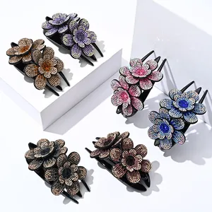 Pack de 6 pinzas para el pelo con flores de diamantes de colores para mujer variadas