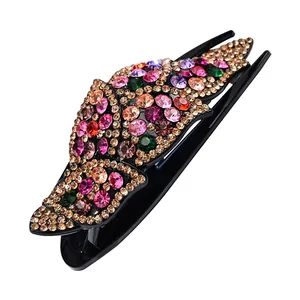 Pinza de pelo vintage francesa con diamantes de imitación sobre base negra