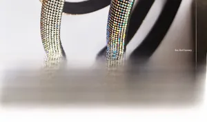 Vue macro des cristaux strass pavés sur un serre-tête rembourré et scintillant