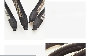 Détail des extrémités du bandeau enveloppées de tissu pour la protection et les strass