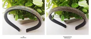 Détail des strass AB et cristaux gris transparents sur les serre-têtes larges en éponge