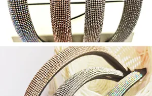 Vue détaillée de serre-têtes étincelants en strass dans quatre couleurs de cristal