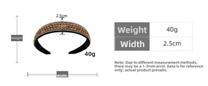 Size guide for wide rhinestone headband featuring 2.5cm width and 40g weight detail
